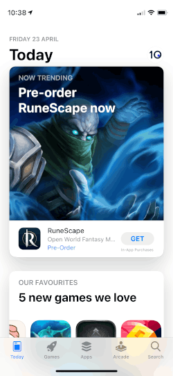 Captura de pantalla de la pantalla de inicio del App Store de Apple