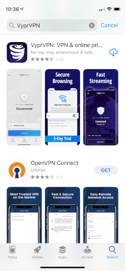 Screenshot of VyprVPN app in the Apple App Store