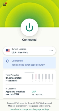 ExpressVPN Homecs écran sur Android