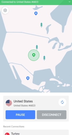 Pantalla de inicio de NordVPN para Android