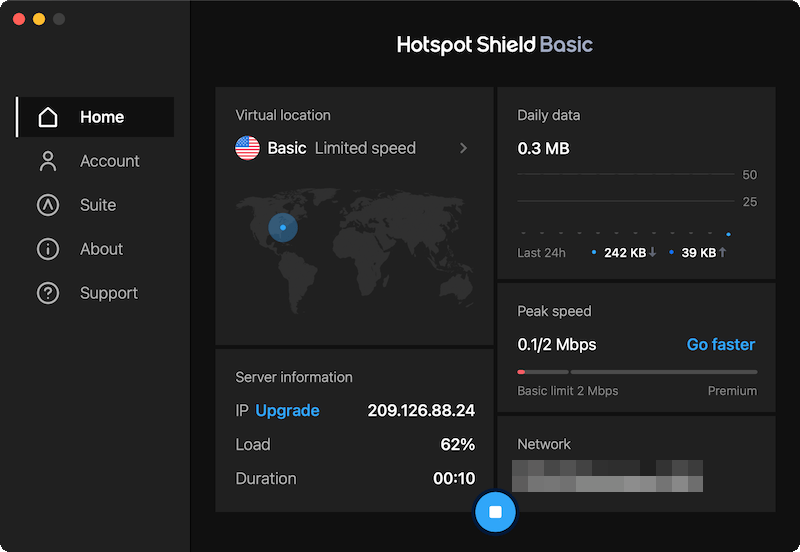 La aplicación gratis de Hotspot Shield para Mac. 