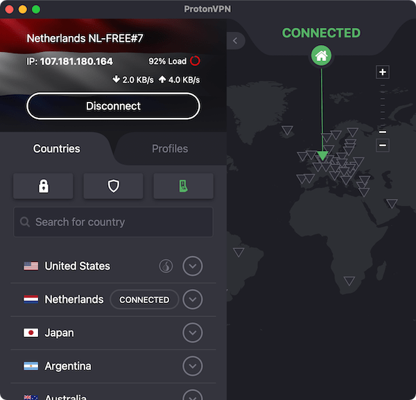 Aplikasi Proton VPN untuk Mac.