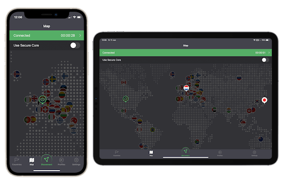 Proton VPN's app for iOS and iPadOS.