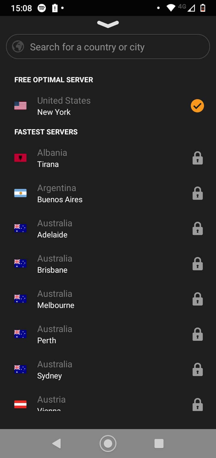 Lista de servidores de VPNhub Free
