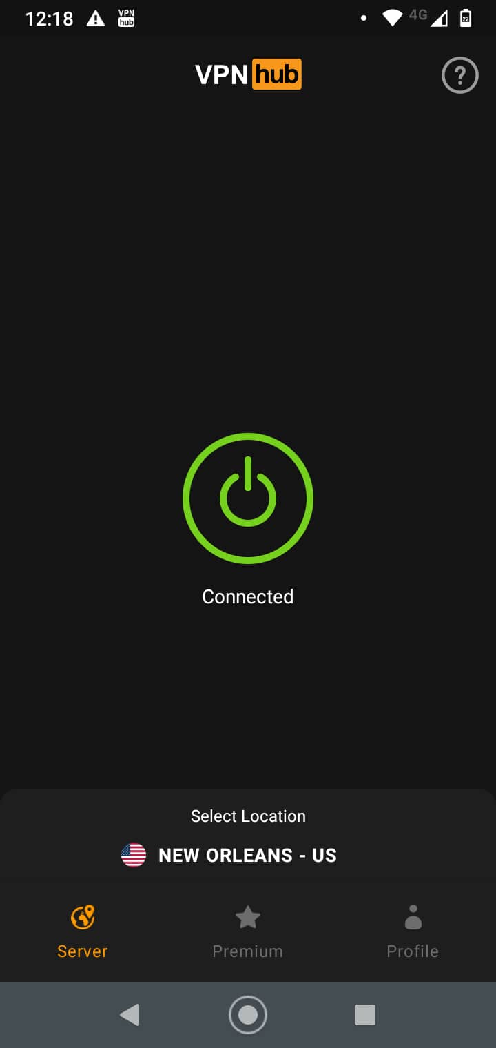 Schermata iniziale di VPNhub