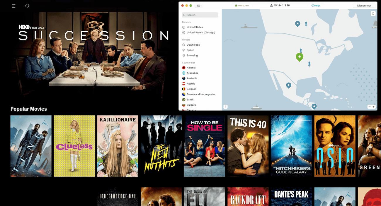 NordVPN mengakses HBO Max