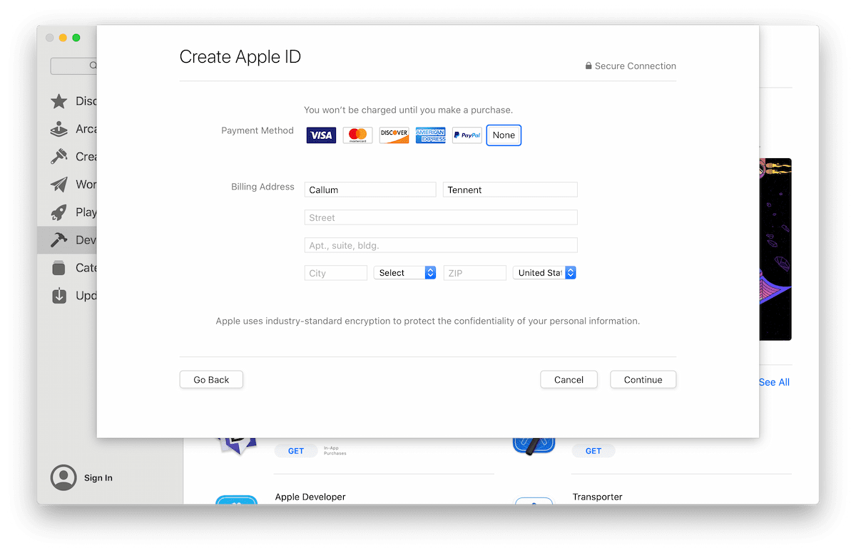 Apple ID payment detail screen