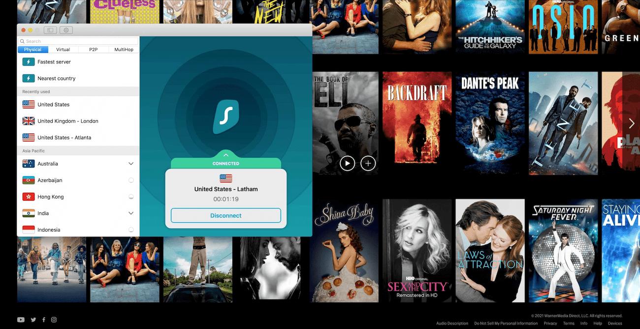 Surfshark alongside the HBO Max app