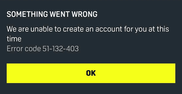 The error message displayed when you try signing up using a VPN service
