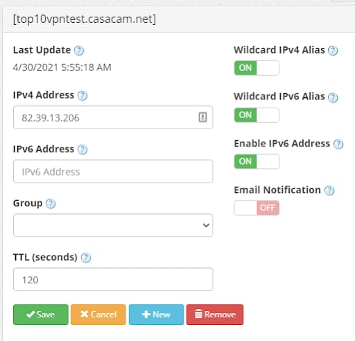 Dynu IP Address Settings