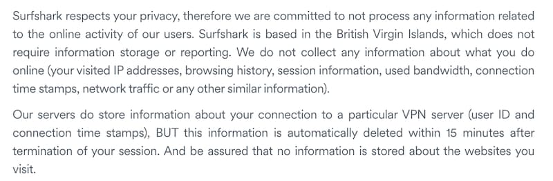 surfshark's VPN logging policy