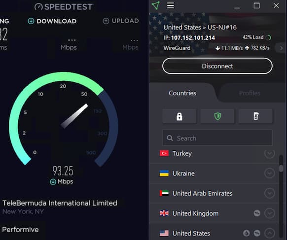 Captura de pantalla de la prueba de velocidad de Proton VPN