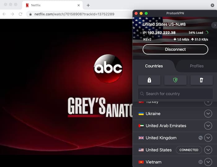 Streaming sur Netflix USA avec Proton VPN
