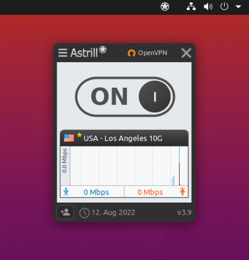 Tela de início da Astrill VPN para Linux