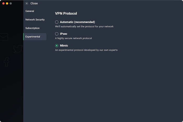 Opzioni del protocollo VPN AVG