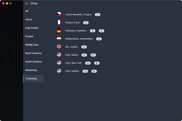 AVG Secure VPN's torrenting server locations