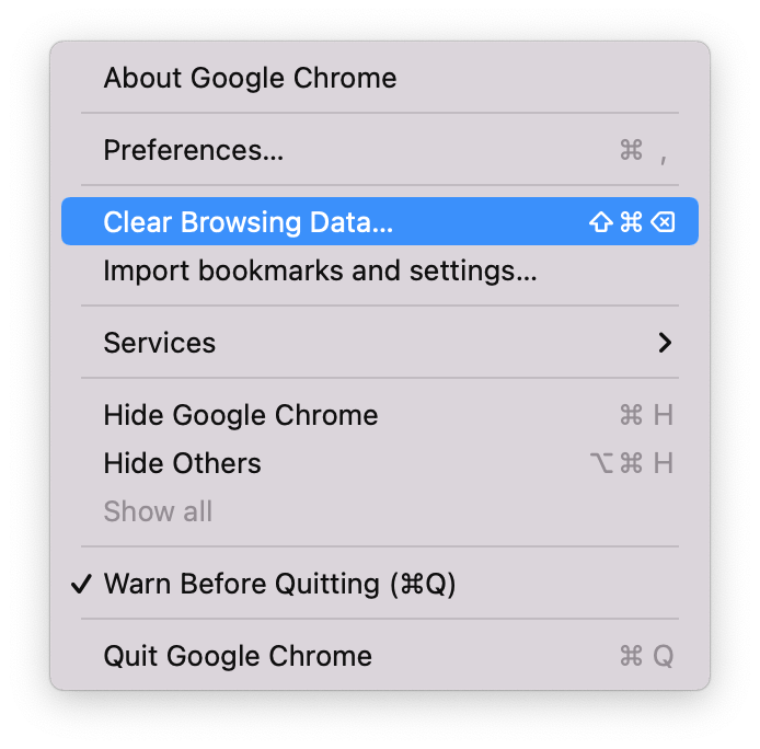 Clearing Browsing Data on MacOS Chrome