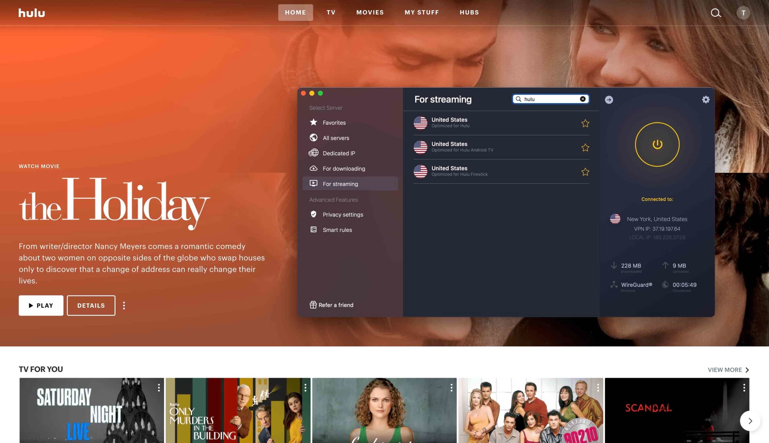 Los servidores optimizados para Hulu de CyberGhost funcionaron