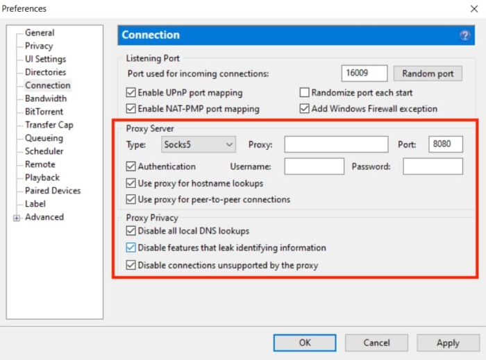 uTorrent Enable Socks