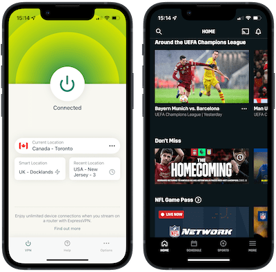 Las aplicaciones de ExpressVPN y DAZN para iPhone
