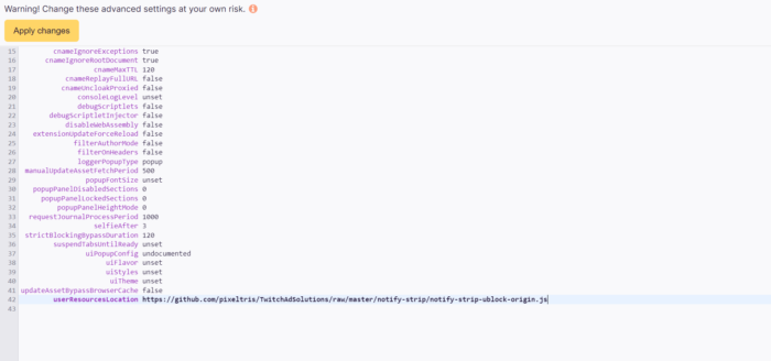 uBlock Origin Advanced Settings