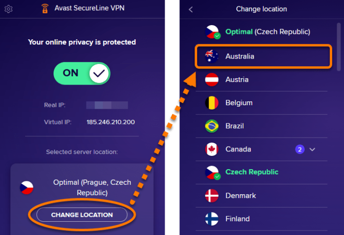 The Avast VPN browser extension