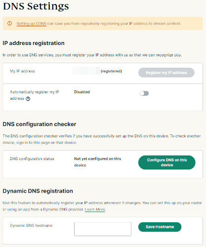 Página de DNS de ExpressVPN