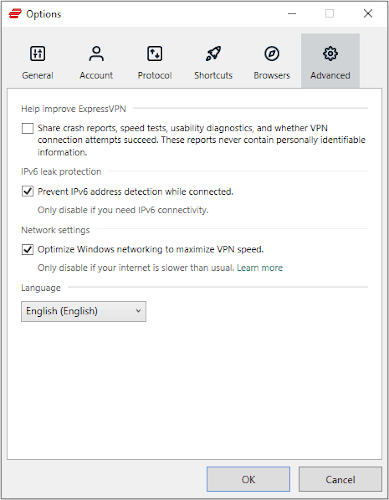 La configuración avanzada de ExpressVPN incluye protección contra filtraciones IPv6