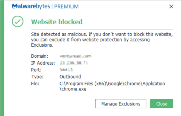 Malwarebytes blocked a malicious website