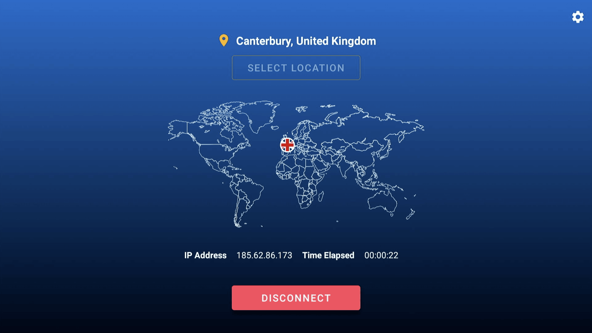 Screenshot of StrongVPN's Fire TV app homepage.