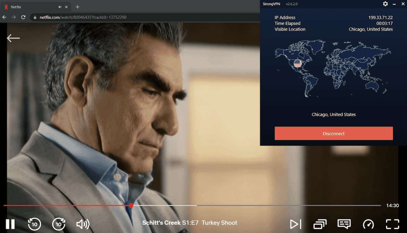 StrongVPN's server in Chicago unblocked US Netflix