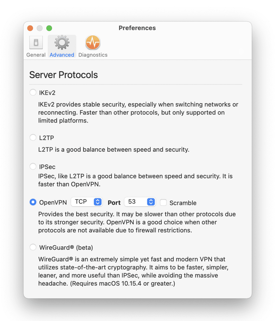 สกรีนช็อตของการตั้งค่าไคลเอนต์ macOS ของ StrongVPN