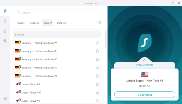 Lista de ubicaciones de servidores con IP estática de Surfshark