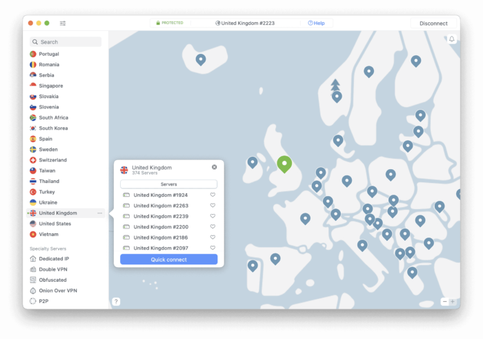 Lista brytyjskich serwerów NordVPN
