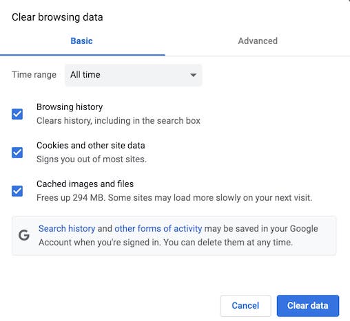 Clear Chrome Browsing Data