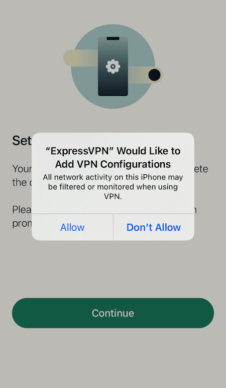 Configuratiescherm van ExpressVPN voor iOS