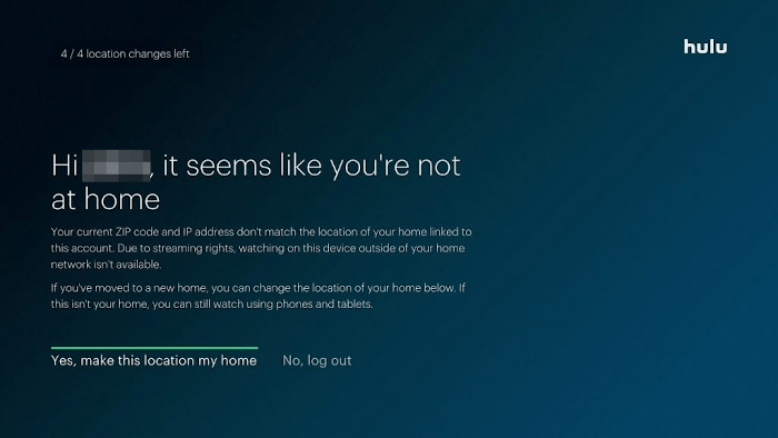 Hulu Ubicación Inicial Pantalla de Error