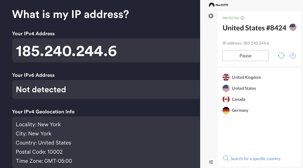 Test de fuite d'IP de NordVPN Chrome