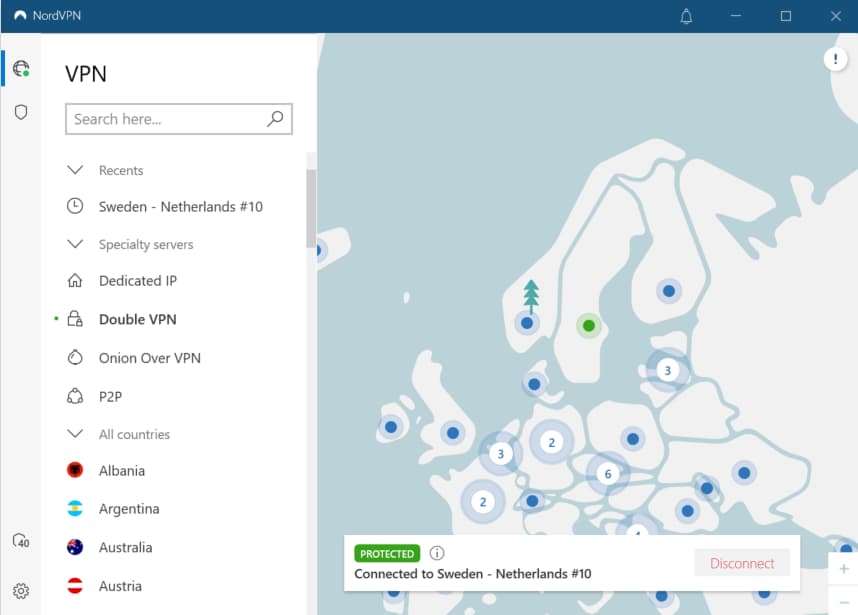 Double VPN de NordVPN en acción