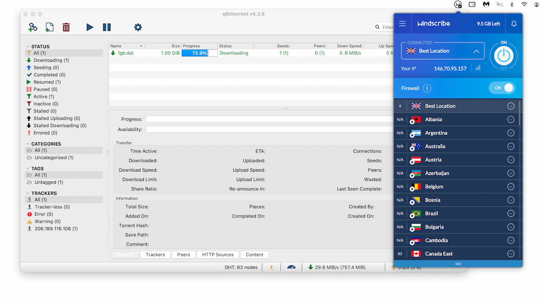 Usando torrent com a Windscribe Grátis