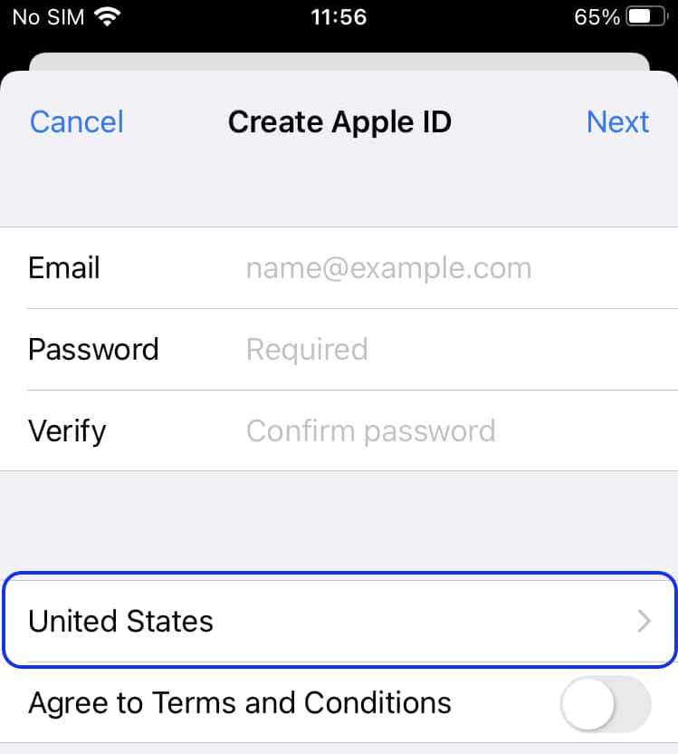 Captura de pantalla de los ajustes de Apple ID cambiando el país