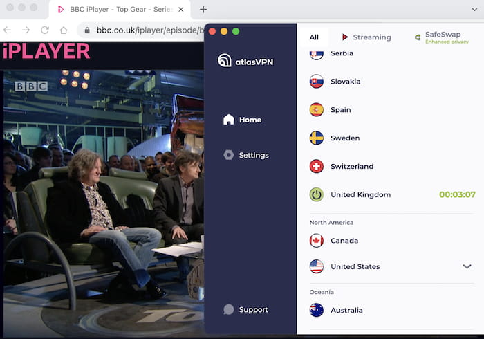 Atlas VPN che esegue lo streaming di BBC iPlayer