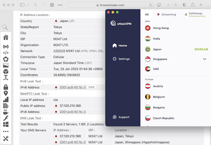Atlas VPN leak tests