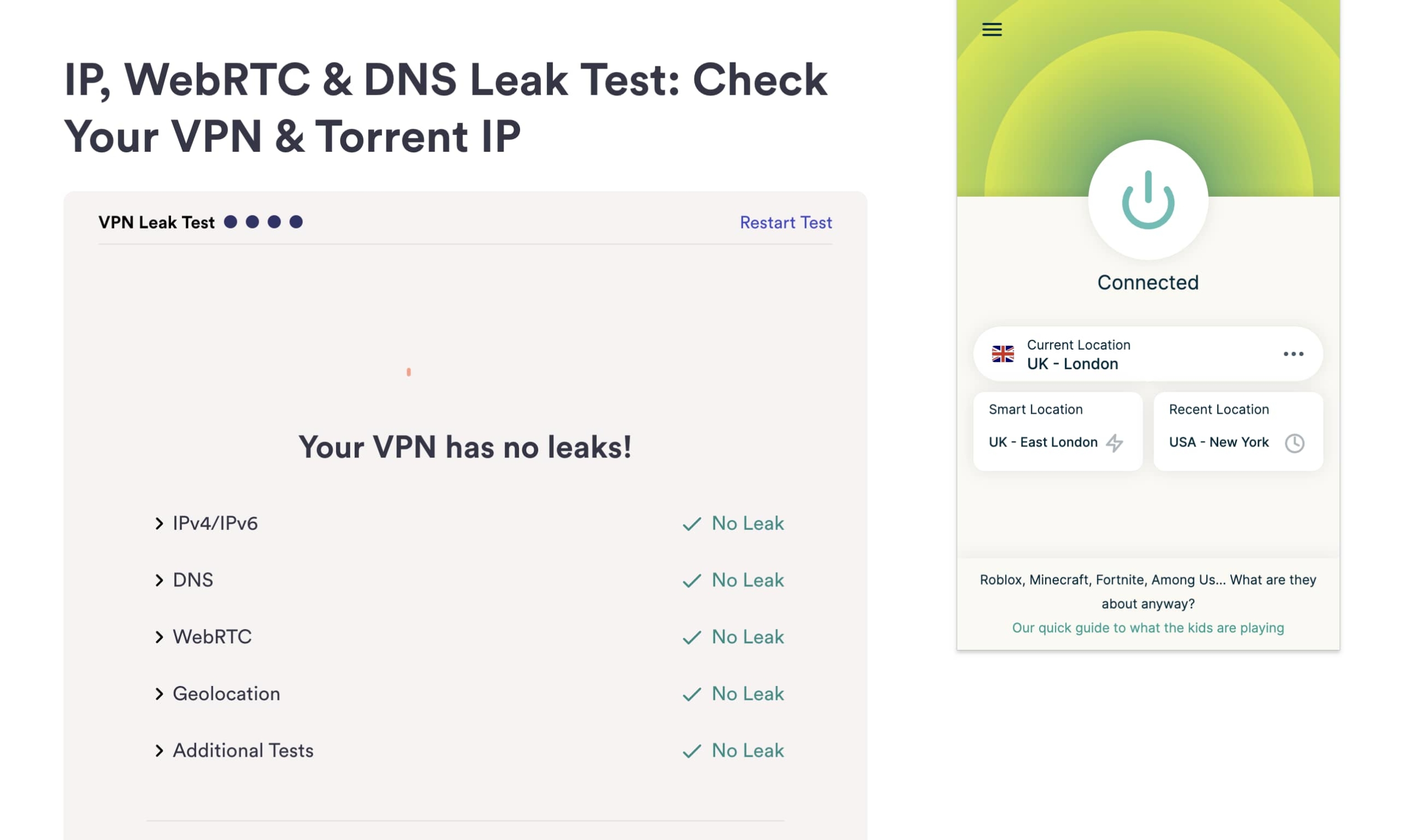 Nuestra herramienta de fuga de IP probando ExpressVPN