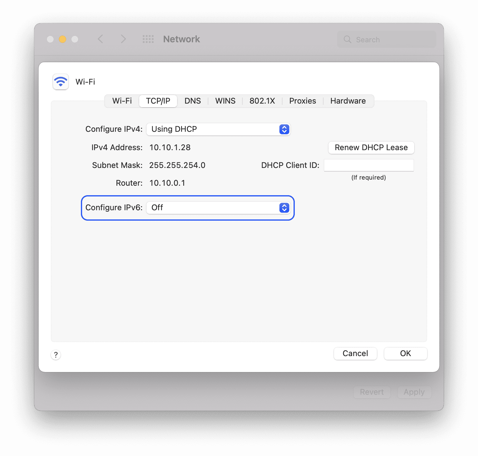 Configuración de red deshabilitando las conexiones IPv6