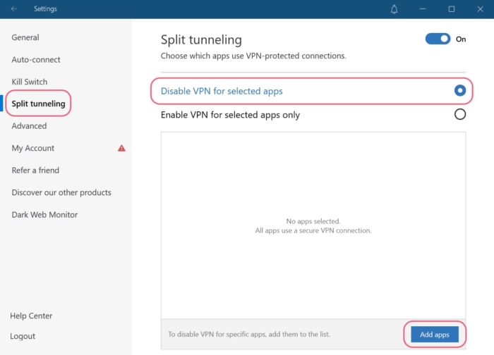 NordVPN split tunneling setup