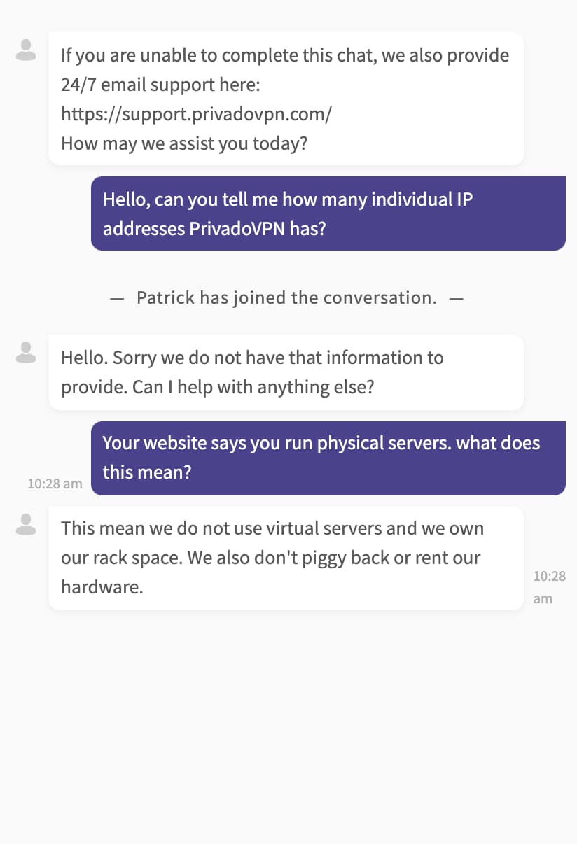 PrivadoVPN Live Chat