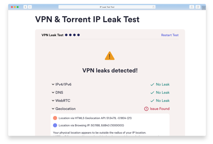 Test di leak di IP