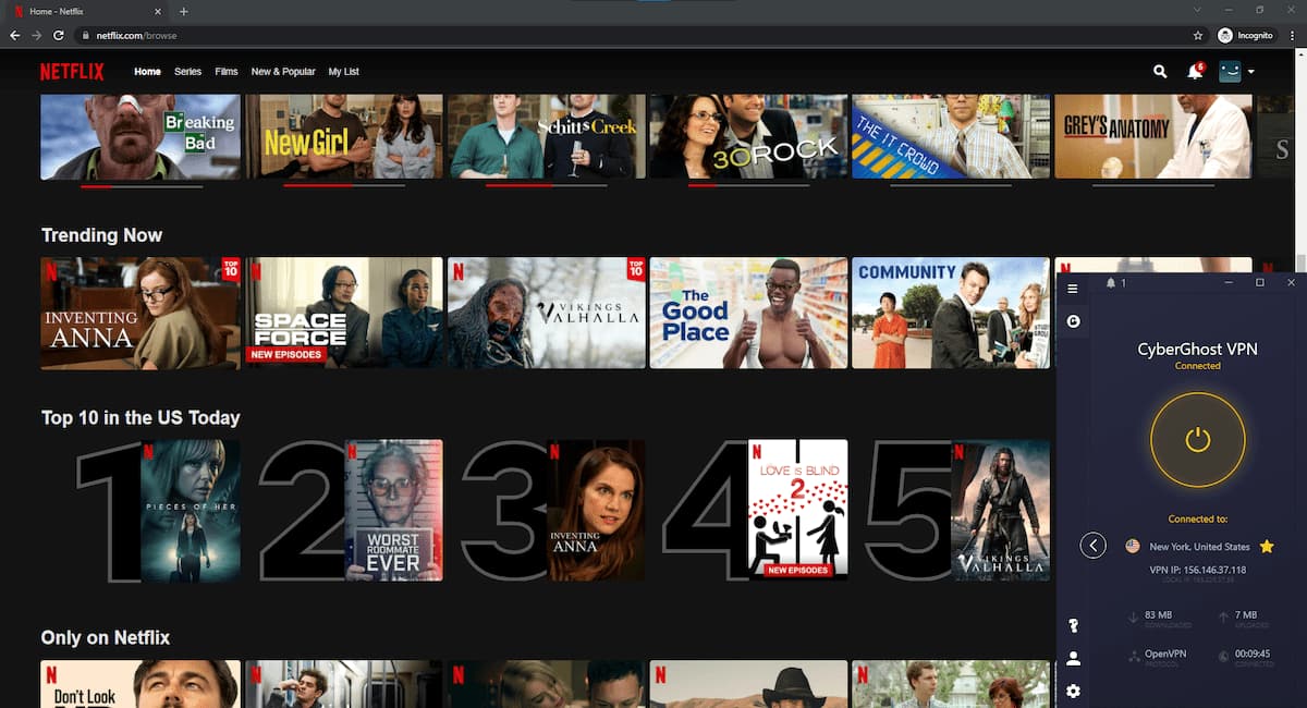 Test CyberGhost Netflix negli Stati Uniti