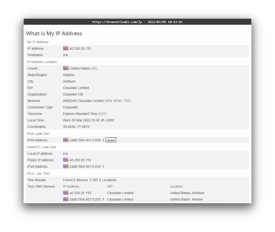 การทดสอบการรั่วไหลของ CyberGhost DNS